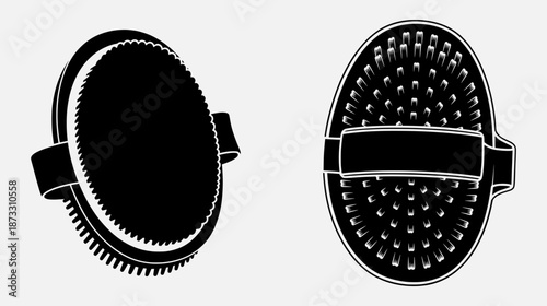 Two black and white illustrations of hair brushes with different bristle types on a white background