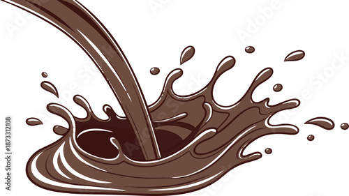 Mid-air chocolate milk splash, droplets suspended, rich brown color, smooth texture, captured with no background for clarity.