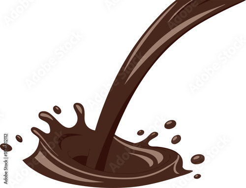 Dynamic chocolate milk splash in mid-air, glossy texture, rich brown color, isolated against a transparent background.