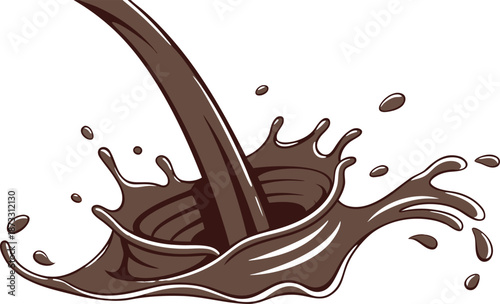 Mid-air chocolate milk splash, smooth texture, rich brown color, droplets suspended, high-definition, isolated on transparent background.