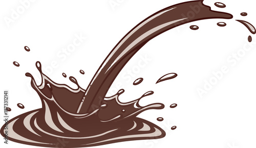 Chocolate milk splash, rich brown color, dynamic motion with flying droplets, showcasing smooth texture, transparent background.