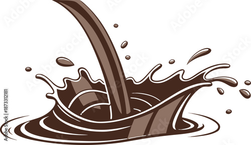 Frozen splash of chocolate milk, droplets flying in mid-air, glossy finish, showcasing deep brown color, transparent background.