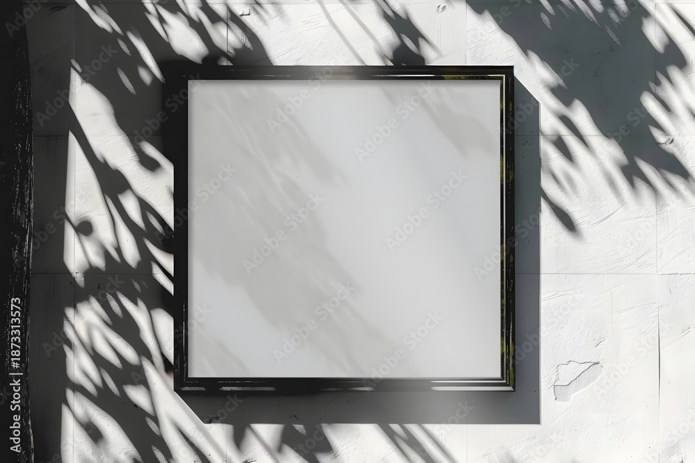 Fototapeta premium Blank Vertical Frame Mockup with Natural Leaf Shadows on Wall