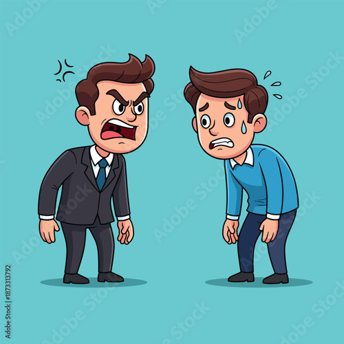 Angry Boss Yelling at Scared Employee Cartoon