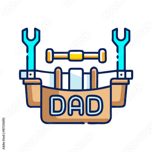 A colorful icon depicting a toolbox with wrenches and a level, celebrating dad's handyman skills Vector