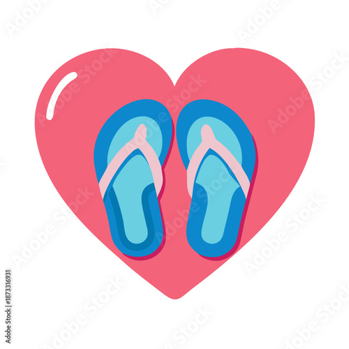 Lovely summer: a pair of blue flip-flops resting peacefully within a pink heart Vector
