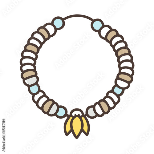 Simple beaded necklace or bracelet with a charming yellow lotus flower pendant Vector
