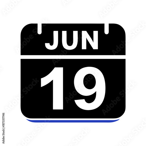 June 19 calendar icon highlighting a significant date or event for scheduling and reminders Vector