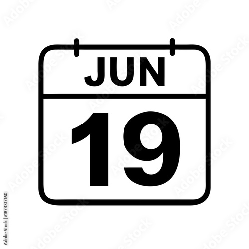 June 19th minimalist calendar icon for date reminders and important scheduled events Vector