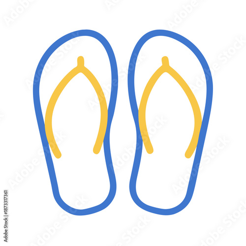 A simple and vibrant illustration featuring a pair of blue and yellow flip-flops, perfect for summer Vector