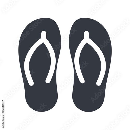 Minimalist icon of a pair of dark grey flip-flops with white straps for summer Vector