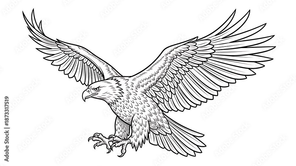 Obraz premium Eagle in flight with outstretched wings.