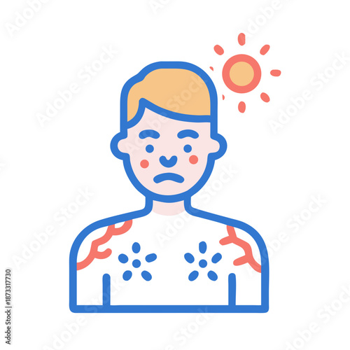 Person experiencing sunburn or heat rash after prolonged exposure to the sun Vector