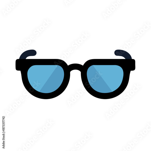 Stylish black frame glasses with blue tinted lenses flat icon design Vector