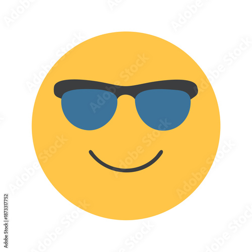 A cheerful yellow emoji face wearing stylish blue sunglasses, conveying a sense of coolness and calm Vector