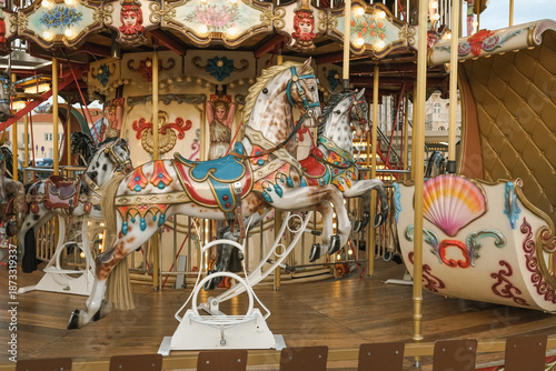 Vintage Carousel Horses on a Classic Merry-Go-Round