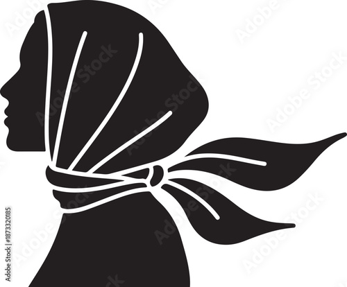 A dignified black silhouette profile of a woman gracefully wearing a traditional headscarf