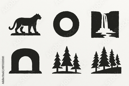 Belize National Parks Icon Set with Wildlife, Landmarks, and Natural Landscapes