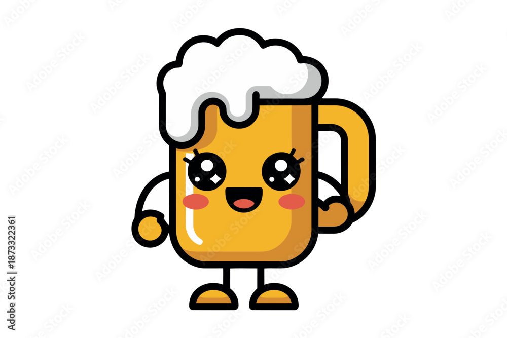 Fototapeta premium A cartoon illustration of a happy beer mug character with a smile
