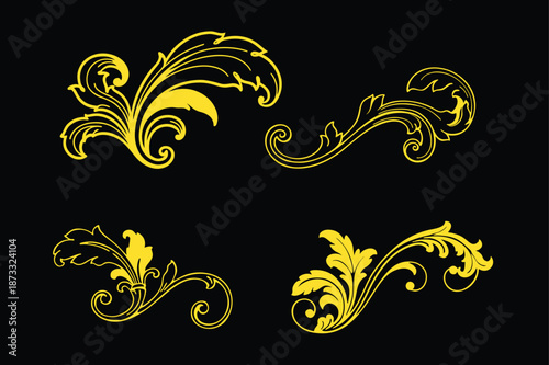 Floral Scroll Ornament with Acanthus Leaves Vector Design