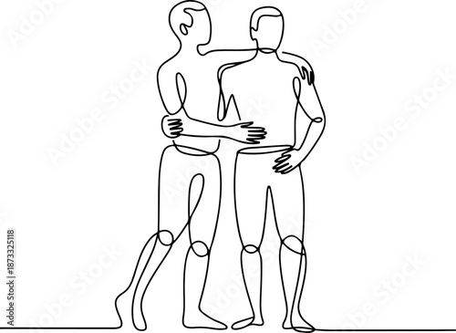 Continuous Line Art of Human Bonding Through Posture – Minimal One Line Body Language Connection Illustration, Abstract Emotional Design