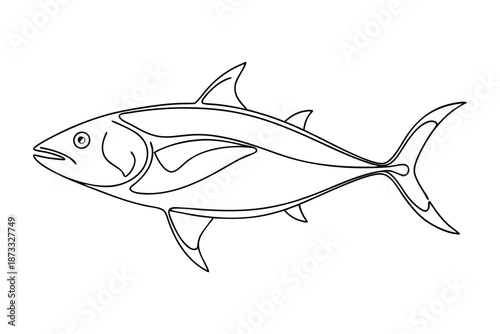 Clean line drawing illustration of tuna fish marine wildlife artwork