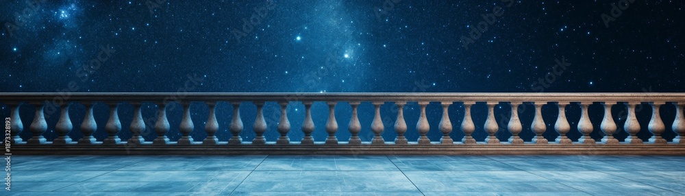 Naklejka premium Stone Balcony Overlooking Starry Night Sky, Astronomy , Terrace