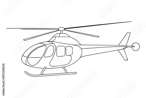 Line drawing helicopter aircraft aviation outline illustration