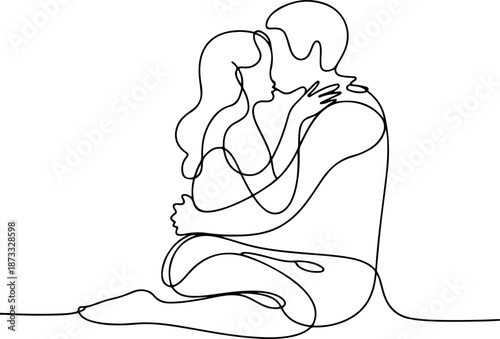 Continuous Line Drawing of Calm Romantic Flow – Minimal One Line Love Expression Illustration, Soft Modern Abstract Design