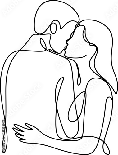 Continuous Line Drawing of Intimate Closeness Without Faces – Minimal One Line Abstract Connection Illustration, Subtle Emotional Design