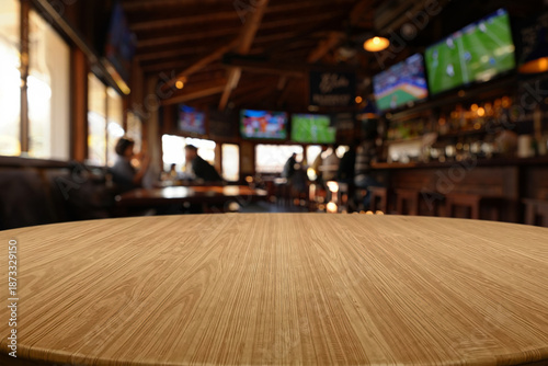 Photos Sports bar interior with large screens and countertop in the foreground