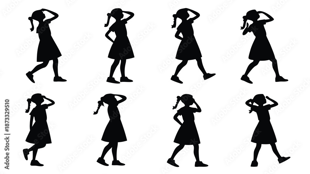 Fototapeta premium a collection of four repeating black figures in different walking poses a distinctive silhouette high quality