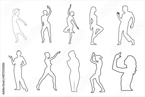 Line art silhouette illustration of actor and singer set