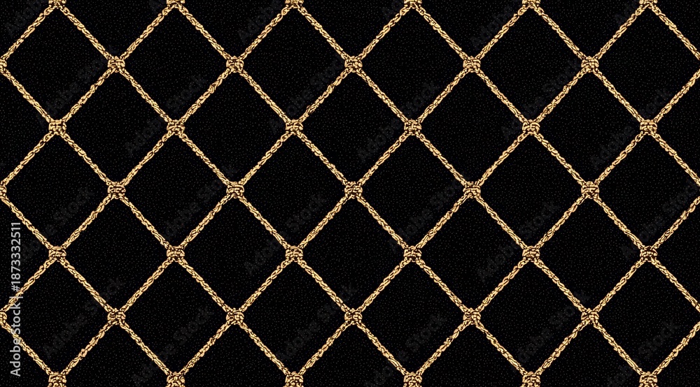 Fototapeta premium Black and gold patterned carpet with gold and black squares. The squares are arranged in a grid pattern