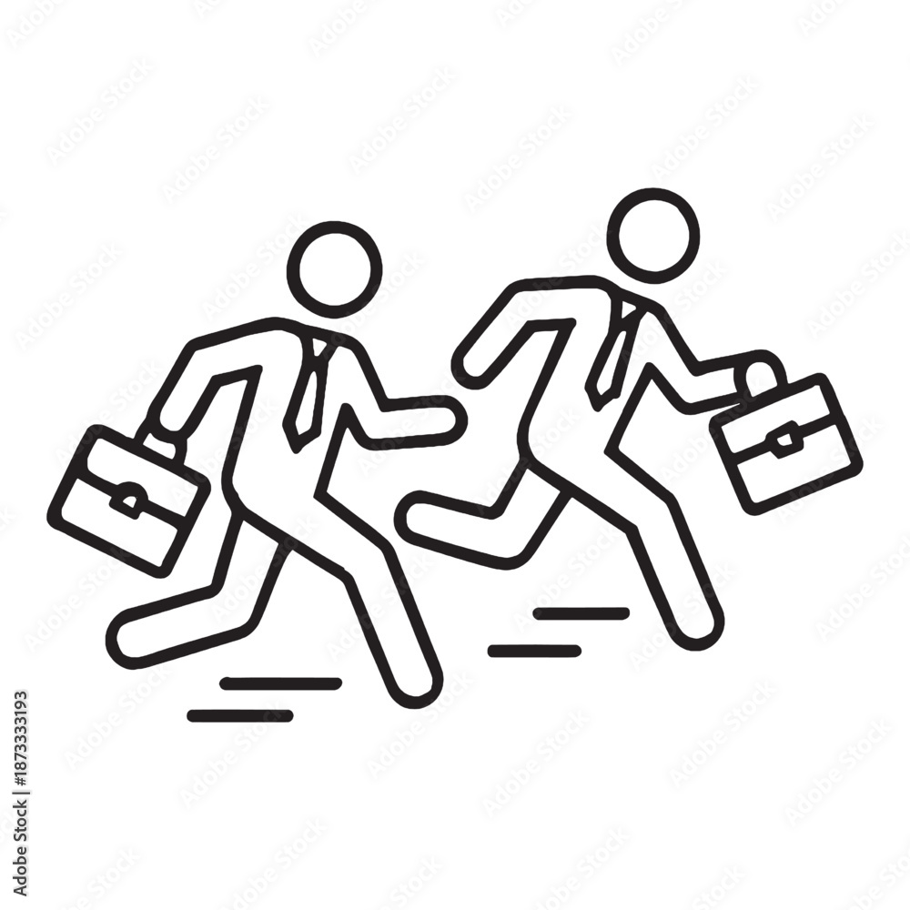 Fototapeta premium Two business people rushing with briefcases illustrating urgency and fast pace