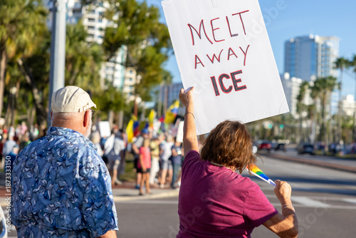 Photography Peaceful protestors in southwest Florida demonstrate against ICE and call for justice in the case of a woman killed by an ICE officer in early January, 2026