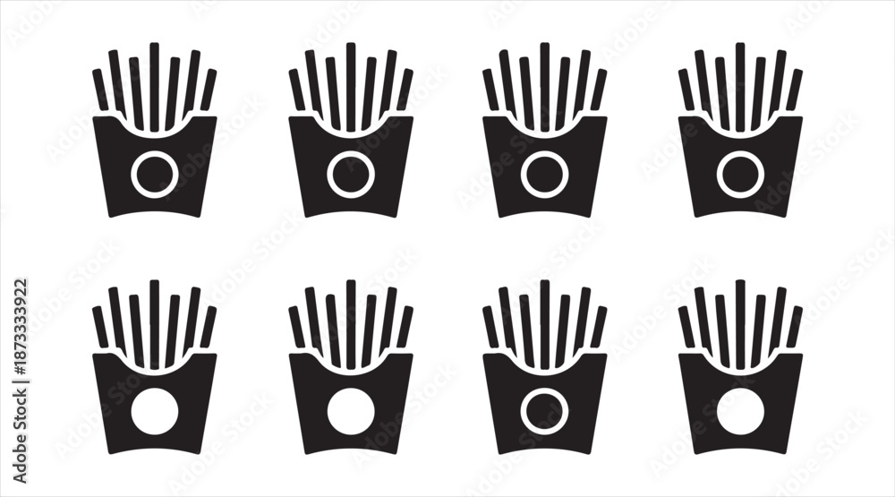 Fototapeta premium Potato fries silhouette icon pack isolated on white background