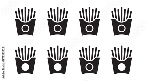 Potato fries silhouette icon pack isolated on white background