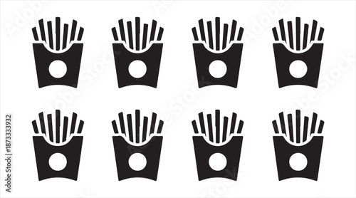 French fries snack black silhouettes set for food, menu and packaging concepts