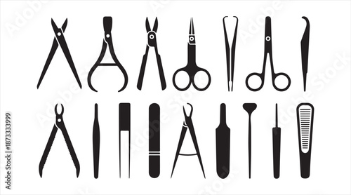 Nail grooming tools silhouette icon pack isolated on white background