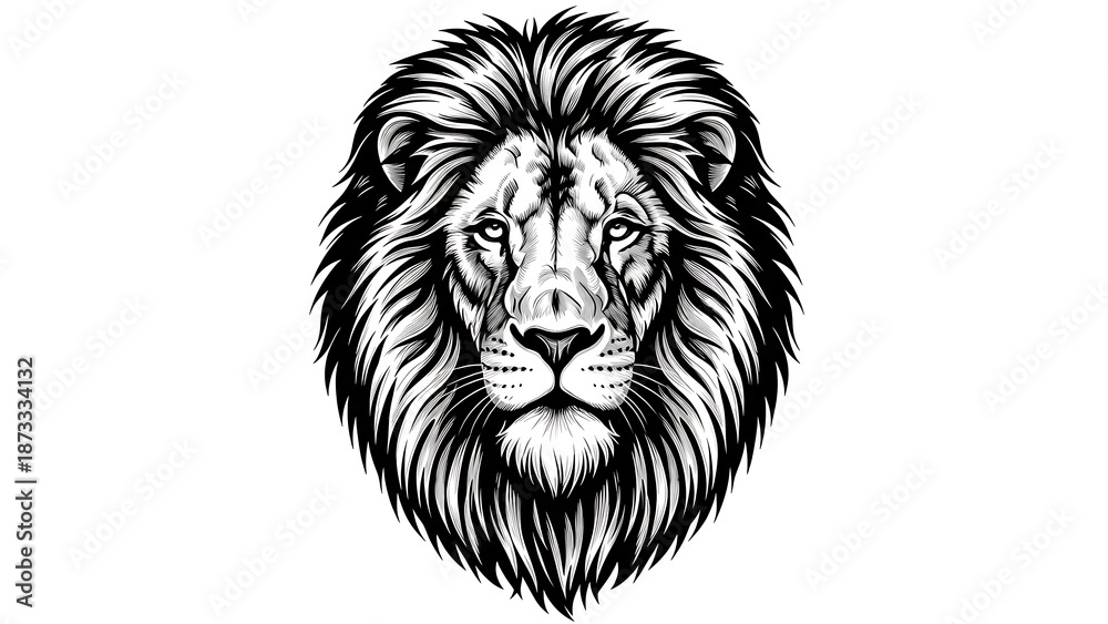 Obraz premium Majestic lion head illustration drawing.