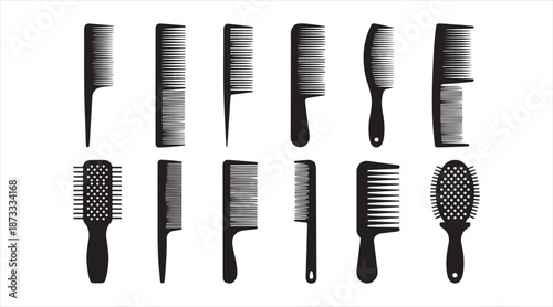 Hair comb and brush silhouettes collection for barber, salon and grooming design