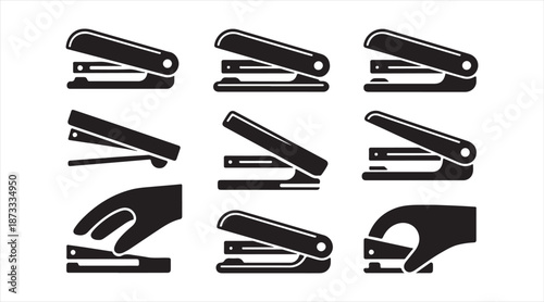 Stapler office stationery silhouettes collection with multiple stapler designs