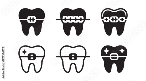 Dental care and orthodontic tooth silhouettes for medical and healthcare concepts