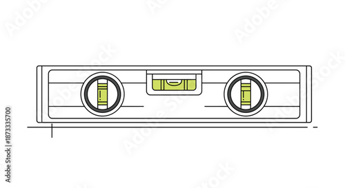 A black and white technical line drawing of a spirit level tool used in construction for ensuring horizontal accuracy.