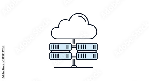 A minimalist line icon representing a cloud database, with a cloud symbol connected to a stack of server racks.