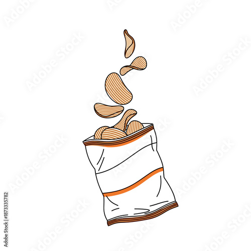 Potato fluted chips fall out of the package. Vector illustration