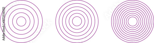 Radar icons, sonar waves, radial concentric signal circles, echo sounder symbols. Vector linear black and white and halftone illustration isolated on a transparent background