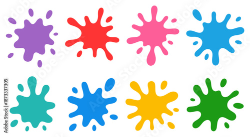 Colorful paint splatters and splashes in a by grid a white background liquid