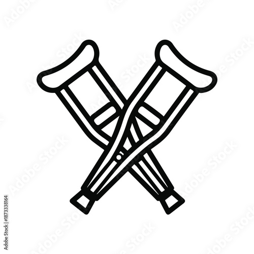 A pair of black crutches crossed over each other on a white background in a simple line drawing style.